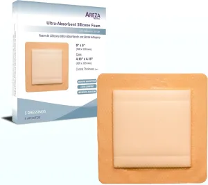 Areza Medical - Silicone Foam with Super-Absorbent Layer - Wound Dressing - Waterproof - with Silicone Adhesive Border - Sterile - 6" x 6" - 5 PCS per Box - FSA/HSA Approved