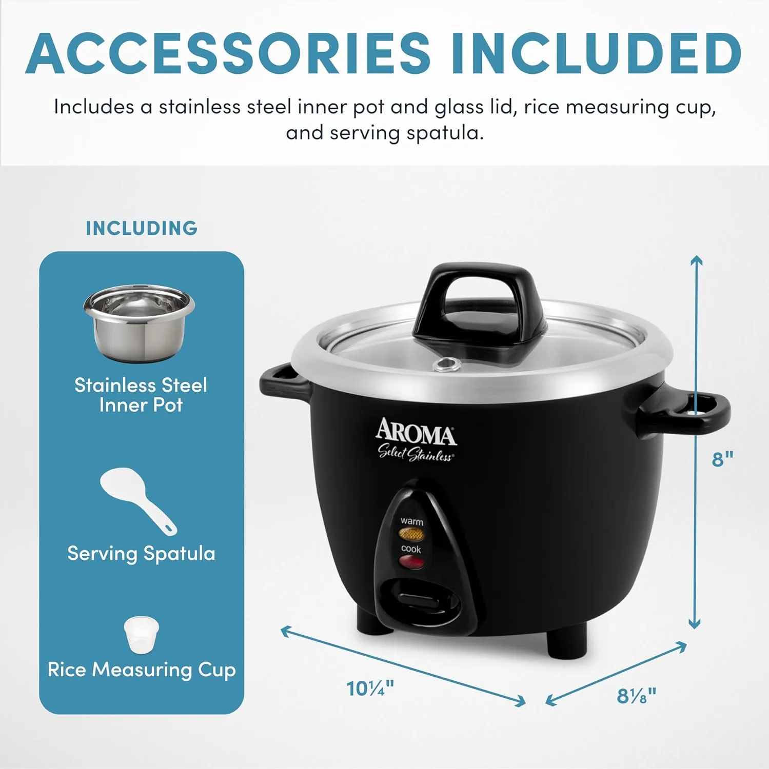 Aroma Housewares Select Stainless Rice Cooker & Warmer with Uncoated Inner Pot, 3-Cup(uncooked)/6-Cup(cooked)/ 1.2Qt, ARC-753SGB, Black