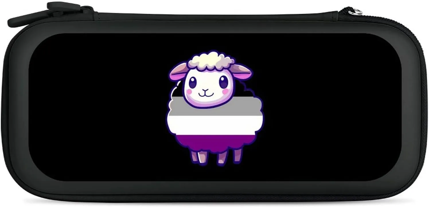Asexual Flag Sheep Compatible with Switch Carrying Case Hard Travel Game Bag Pouch with 15 Games Accessories