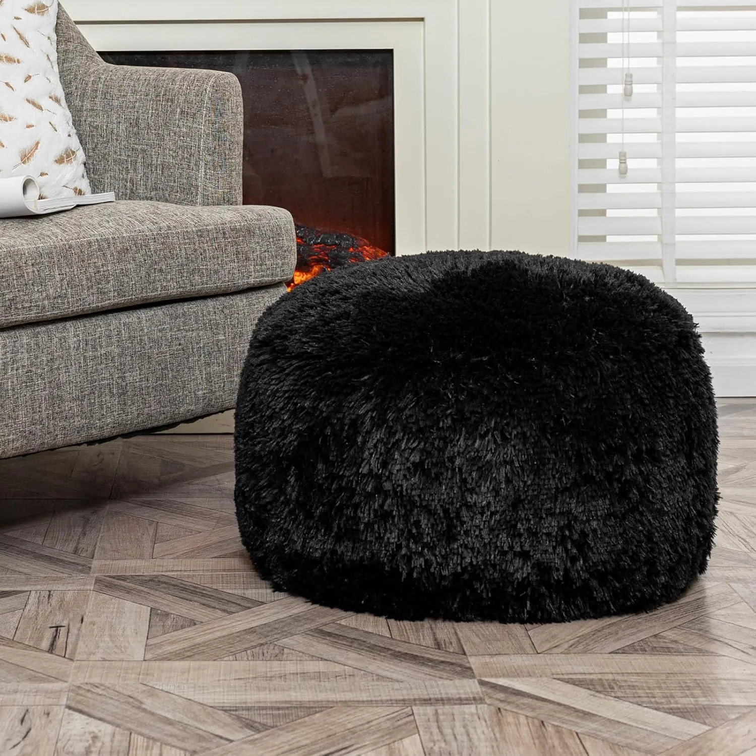 Asuprui Pouf Ottoman Floor Pouf Cover Ottoman Foot Rest NO Filler 20x20x12 Inches Round Poof Seat Floor Bean Bag Chair Foldable Floor Chair Storage for Living Room Bedroom Cover ONLY Black