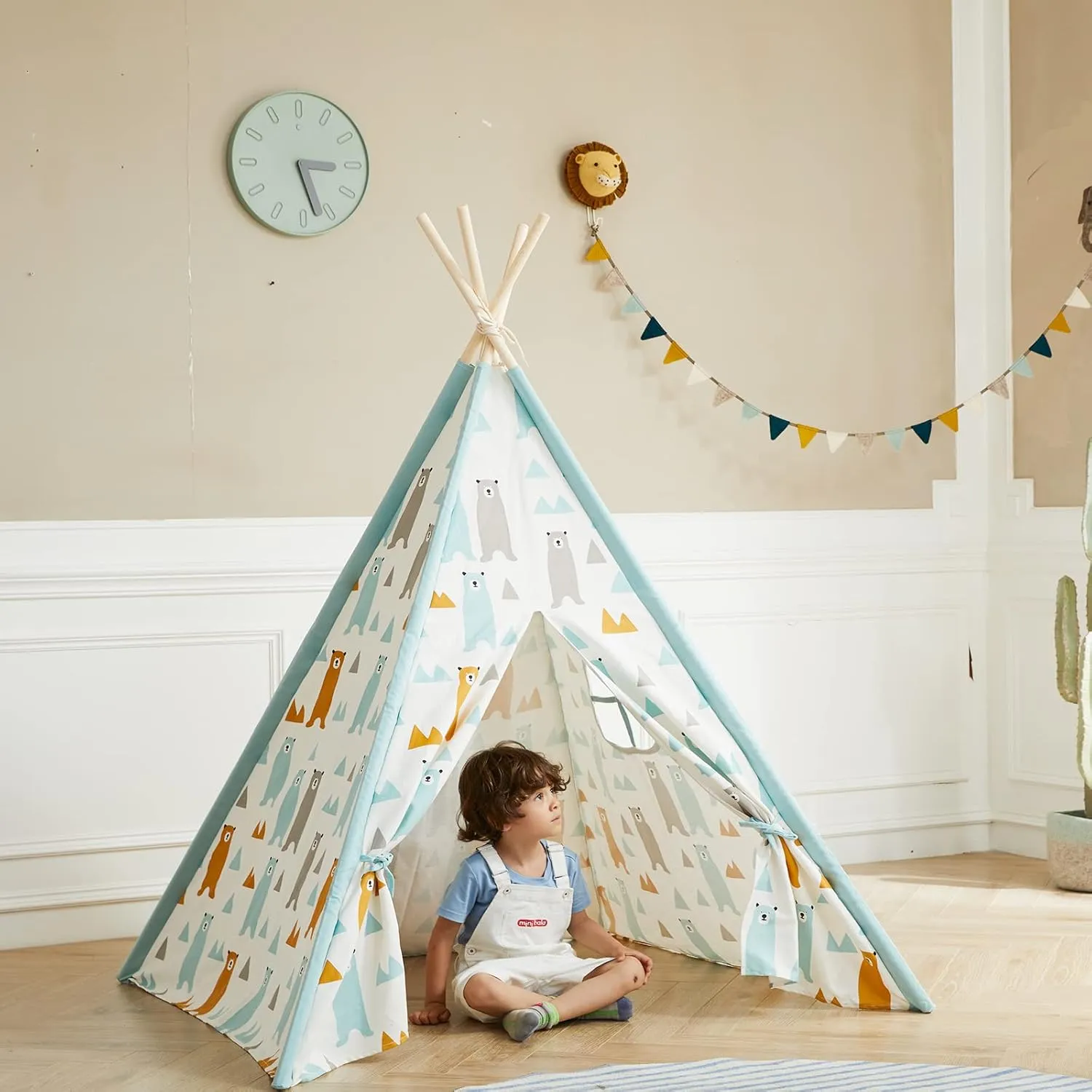 Asweets Kids Teepee - Children's Play Tent, Indoor/Outdoor, Cotton, for Girls & Boys (Bear Tent, 4 Walls)
