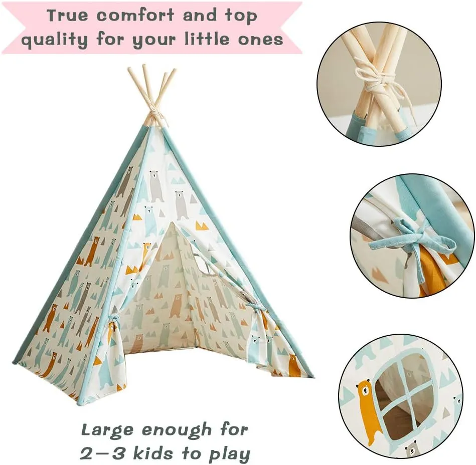 Asweets Kids Teepee - Children's Play Tent, Indoor/Outdoor, Cotton, for Girls & Boys (Bear Tent, 4 Walls)