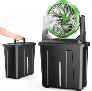 Ausic Portable Misting Fan - 9L Bucket, 10-inch Outdoor Fans for Patios/Camping/Beach/Golf etc., 20000mAh USB Rechargeable Battery Powered Floor Water Cooling Fan, 3 Strong Winds, 3 Spray Mister