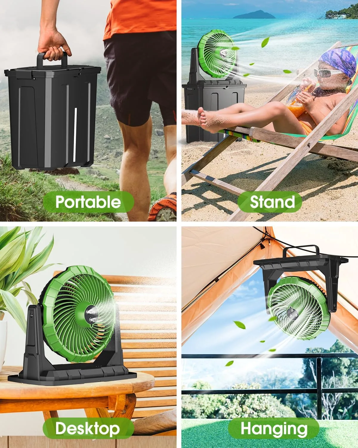 Ausic Portable Misting Fan - 9L Bucket, 10-inch Outdoor Fans for Patios/Camping/Beach/Golf etc., 20000mAh USB Rechargeable Battery Powered Floor Water Cooling Fan, 3 Strong Winds, 3 Spray Mister