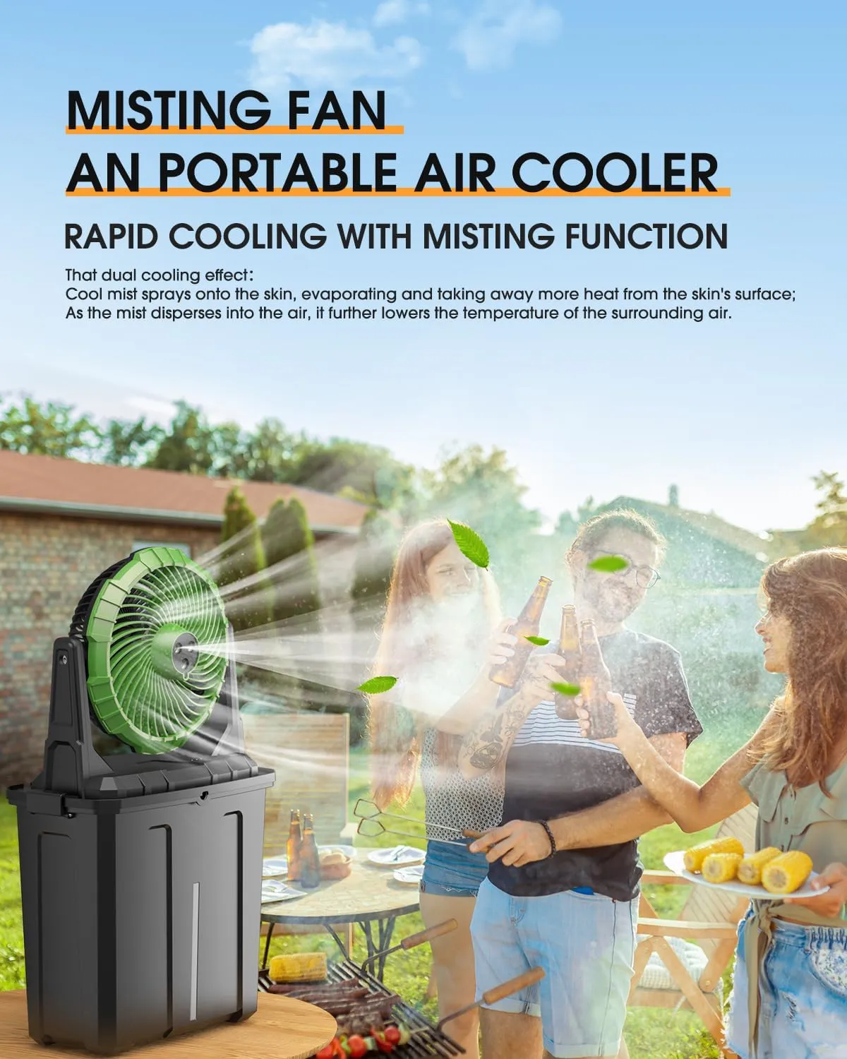Ausic Portable Misting Fan - 9L Bucket, 10-inch Outdoor Fans for Patios/Camping/Beach/Golf etc., 20000mAh USB Rechargeable Battery Powered Floor Water Cooling Fan, 3 Strong Winds, 3 Spray Mister