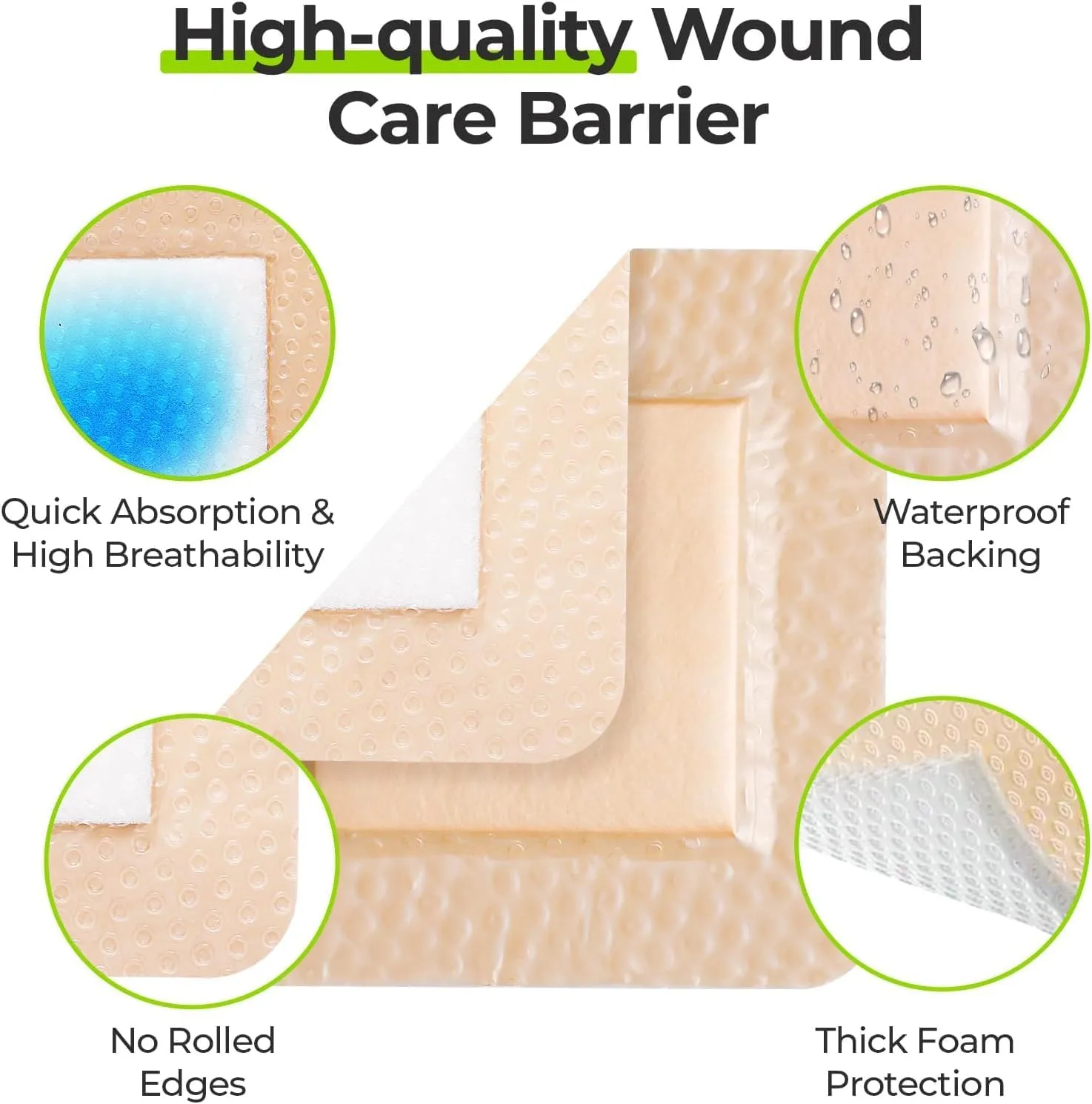 AUVON Silicone Foam Dressing with Large Adhesive Border, 3" x 3" 22 Packs Wound Dressing Bandage with High Absorbency, Waterproof Silicone Foam Pads for Wound Care, FSA/HSA Eligible