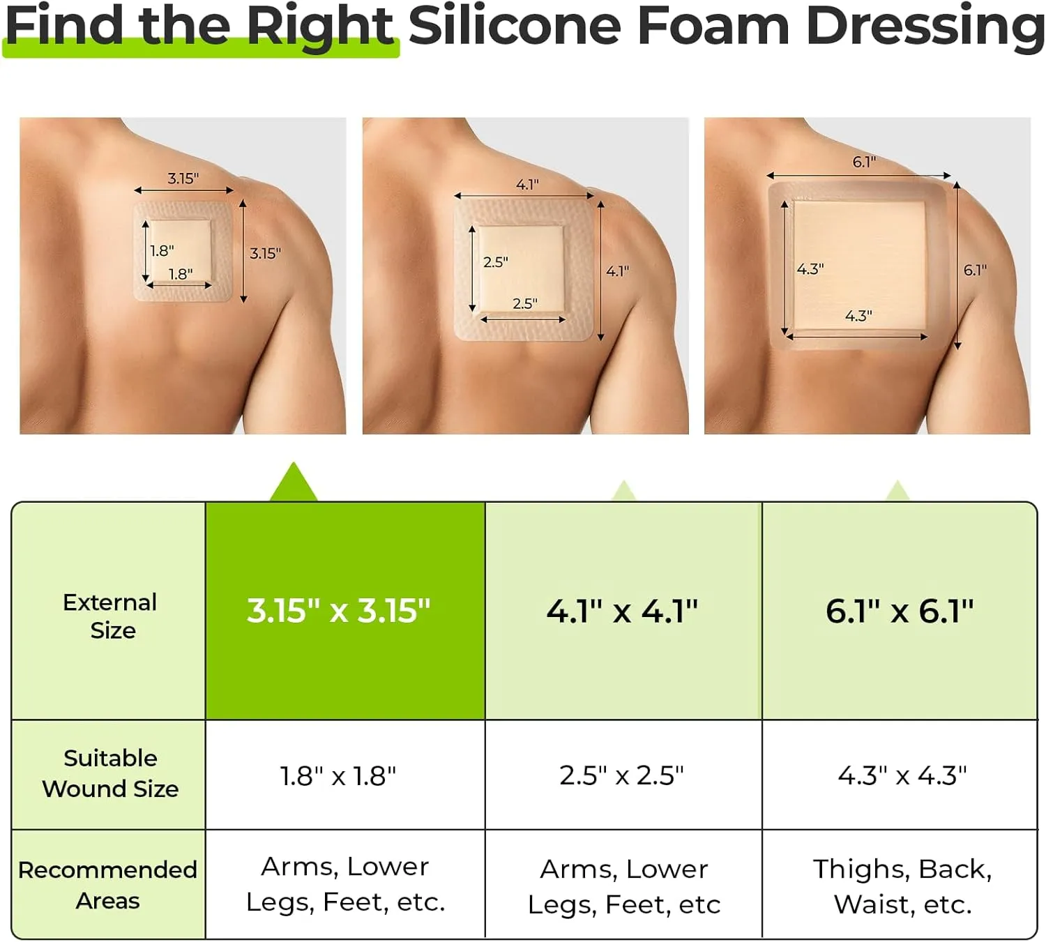 AUVON Silicone Foam Dressing with Large Adhesive Border, 3" x 3" 22 Packs Wound Dressing Bandage with High Absorbency, Waterproof Silicone Foam Pads for Wound Care, FSA/HSA Eligible