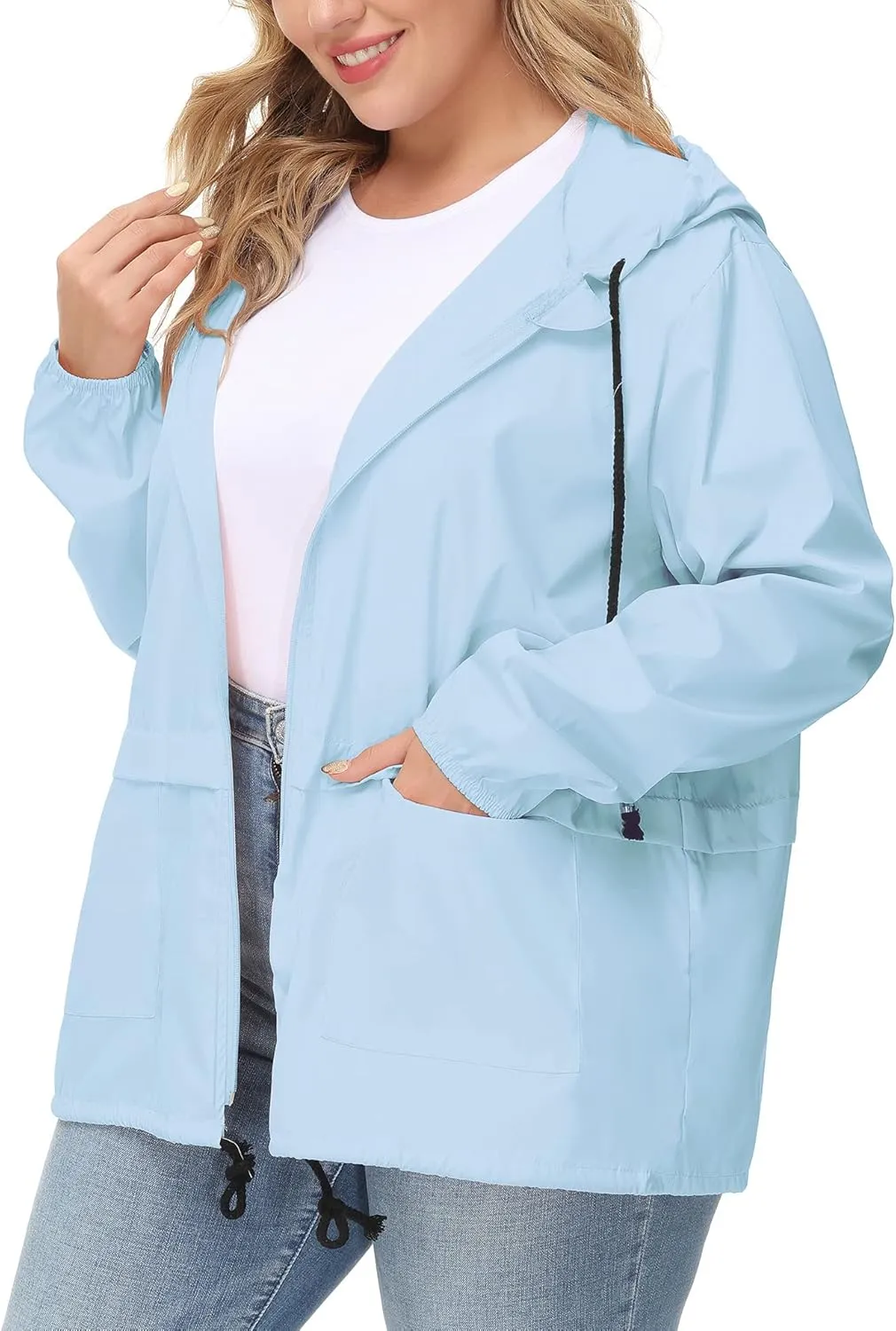 Avoogue Plus Size Raincoat Women Waterproof Rain Jacket Packable Outdoor Hooded Windbreaker