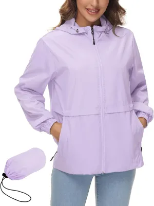 Avoogue Womens Waterproof Rain Jacket Lightweight Raincoat Packable Hooded Outdoor Windbreaker
