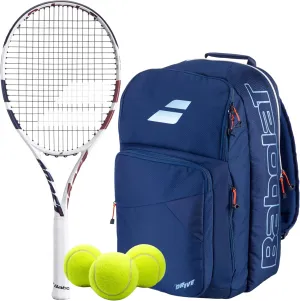 Babolat Boost Drive Strung Tennis Racquet (White) - Add an Optional Bag, Tennis Balls and Grips