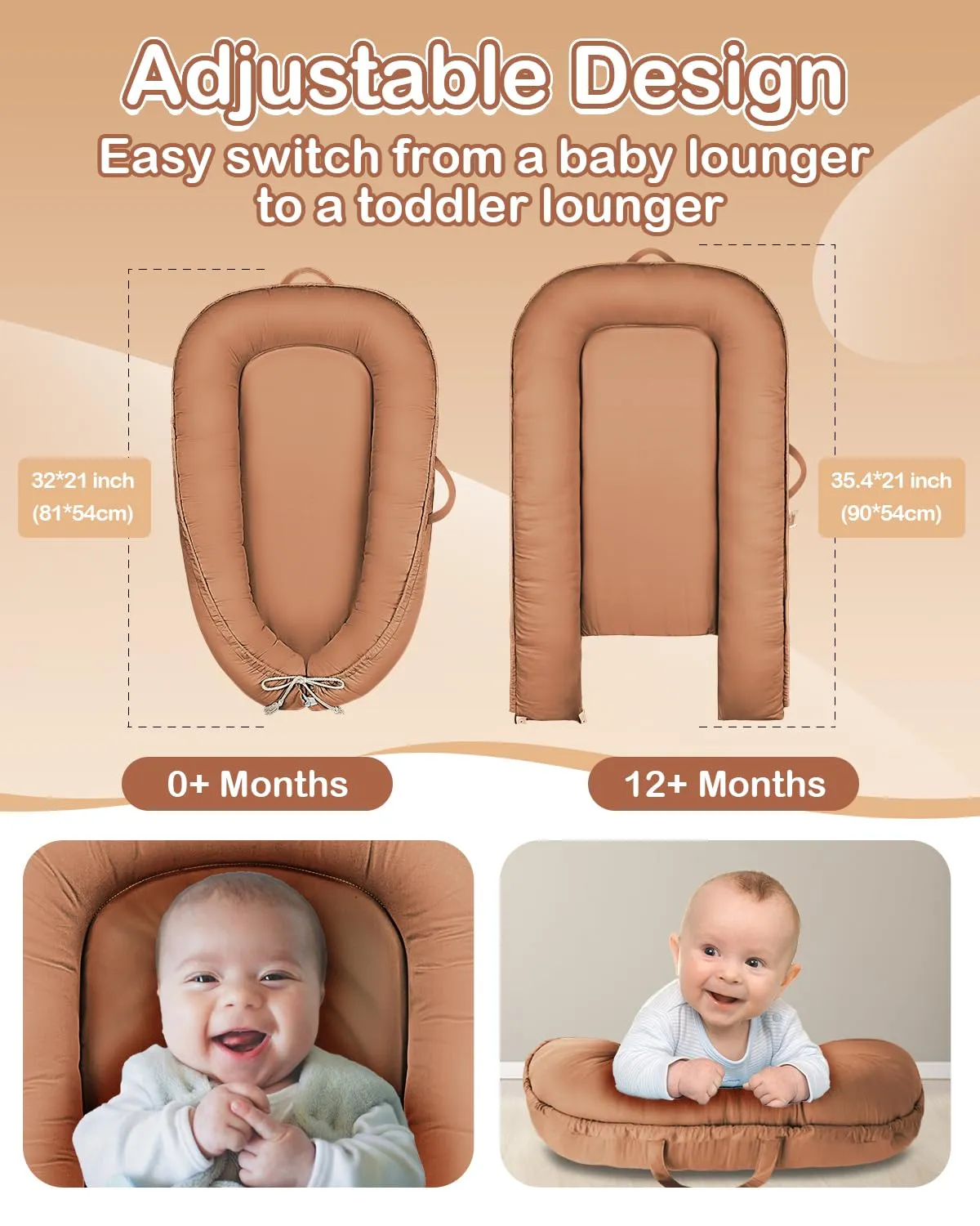 Baby Lounger - Infant Lounger for Newborn 0-24 Months, Pure Cotton Breathable Baby Nest Lounger Cover, Newborn Essentials for Baby Boys & Girls, Portable Baby Lounging for Home and Travel