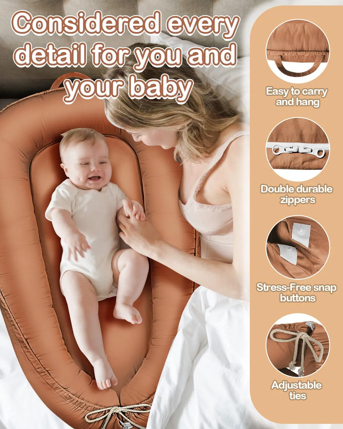 Baby Lounger - Infant Lounger for Newborn 0-24 Months, Pure Cotton Breathable Baby Nest Lounger Cover, Newborn Essentials for Baby Boys & Girls, Portable Baby Lounging for Home and Travel