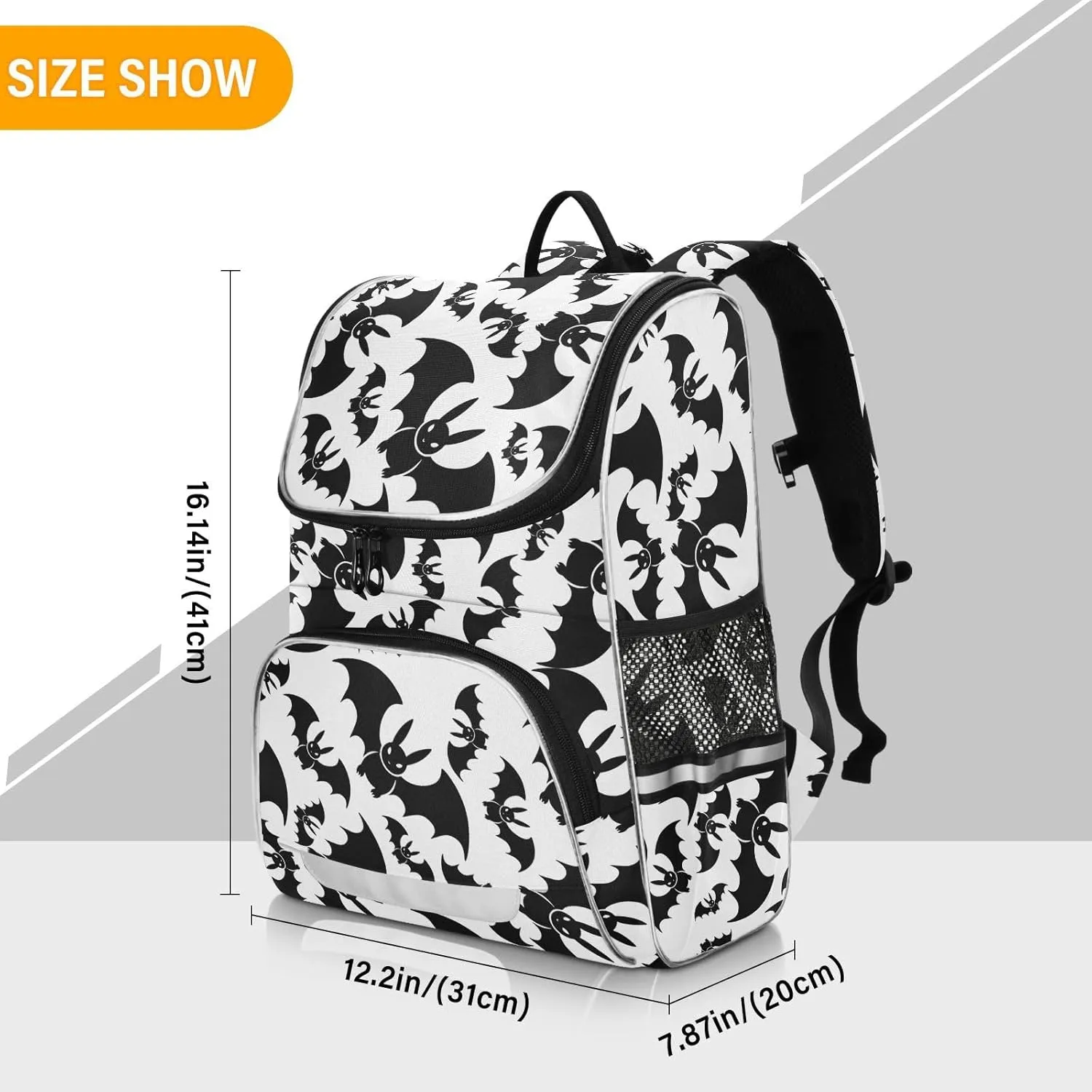 Backpack Bats Halloween School Backpack Travel Hiking Large Capacity Causal Daypack Bookbag Laptop Schoolbag with Reflective Tape for Boys Girls Adults