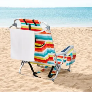 Backpack Beach Camping Chair with Cup Holder, Aluminum Frame & 600D Polyester Fabric, Portable Folding Chair for Outdoor, Rainbow