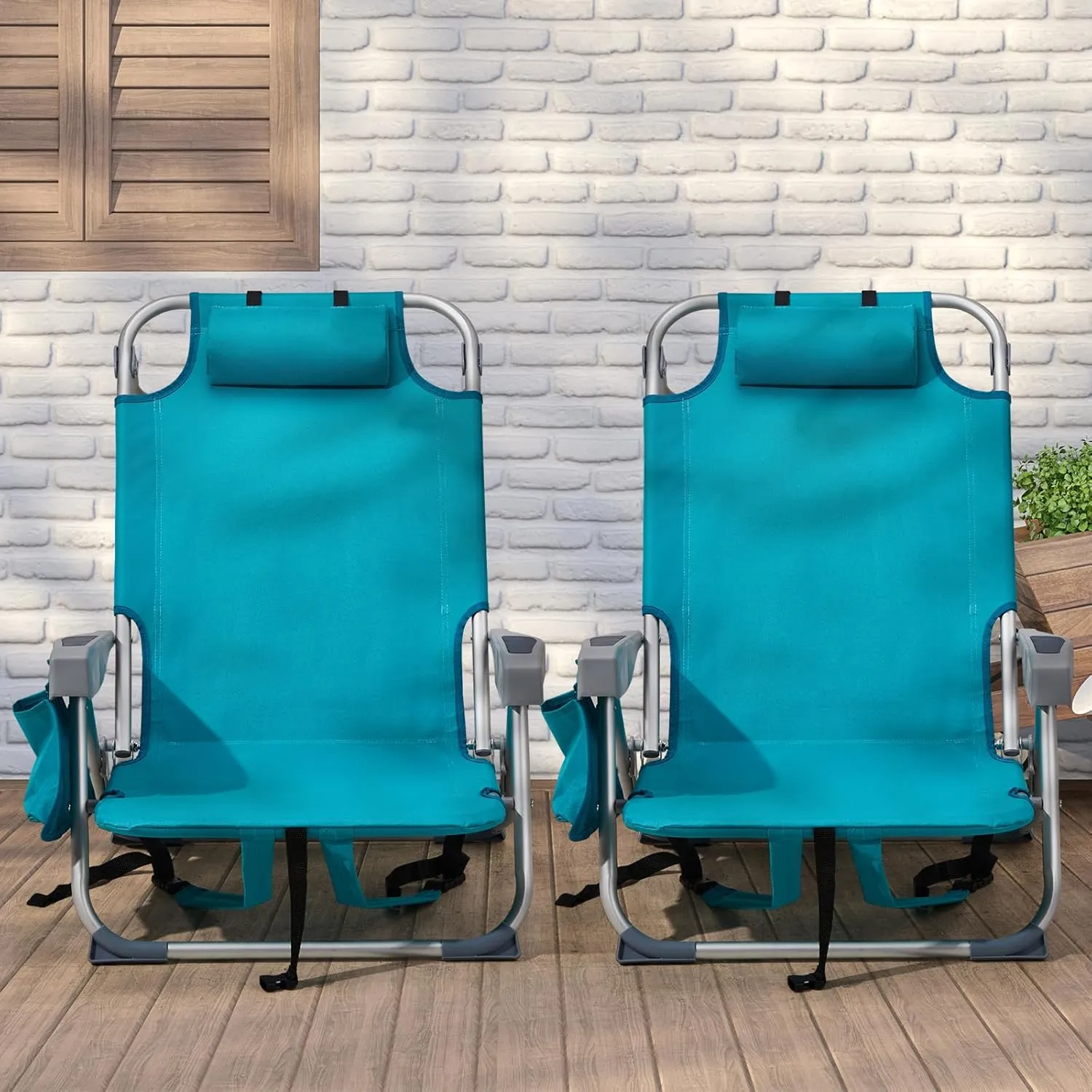 Backpack Beach Chairs for Adults,Folding Heavy Duty Camping Chair with Large Pockets and Cup Holder,Beach Lounge Chairs with Towel Rack for Outdoor,Travel (Blue)