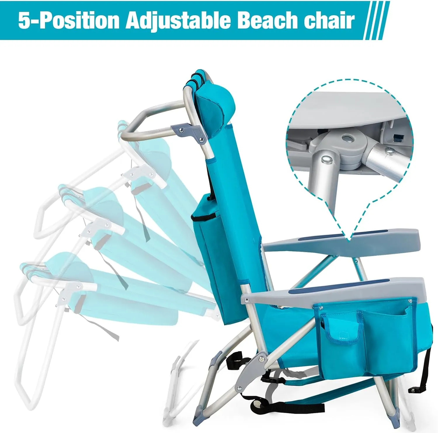 Backpack Beach Chairs for Adults,Folding Heavy Duty Camping Chair with Large Pockets and Cup Holder,Beach Lounge Chairs with Towel Rack for Outdoor,Travel (Blue)