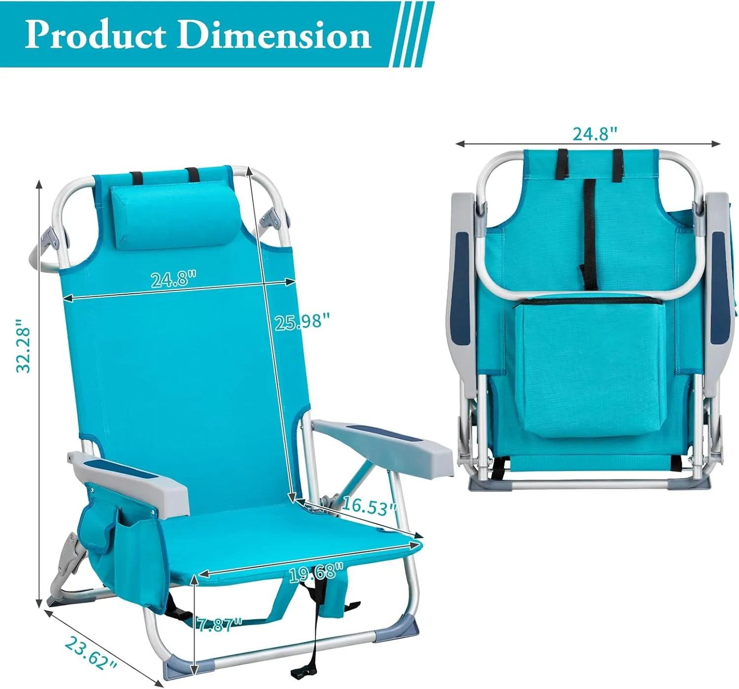 Backpack Beach Chairs for Adults,Folding Heavy Duty Camping Chair with Large Pockets and Cup Holder,Beach Lounge Chairs with Towel Rack for Outdoor,Travel (Blue)