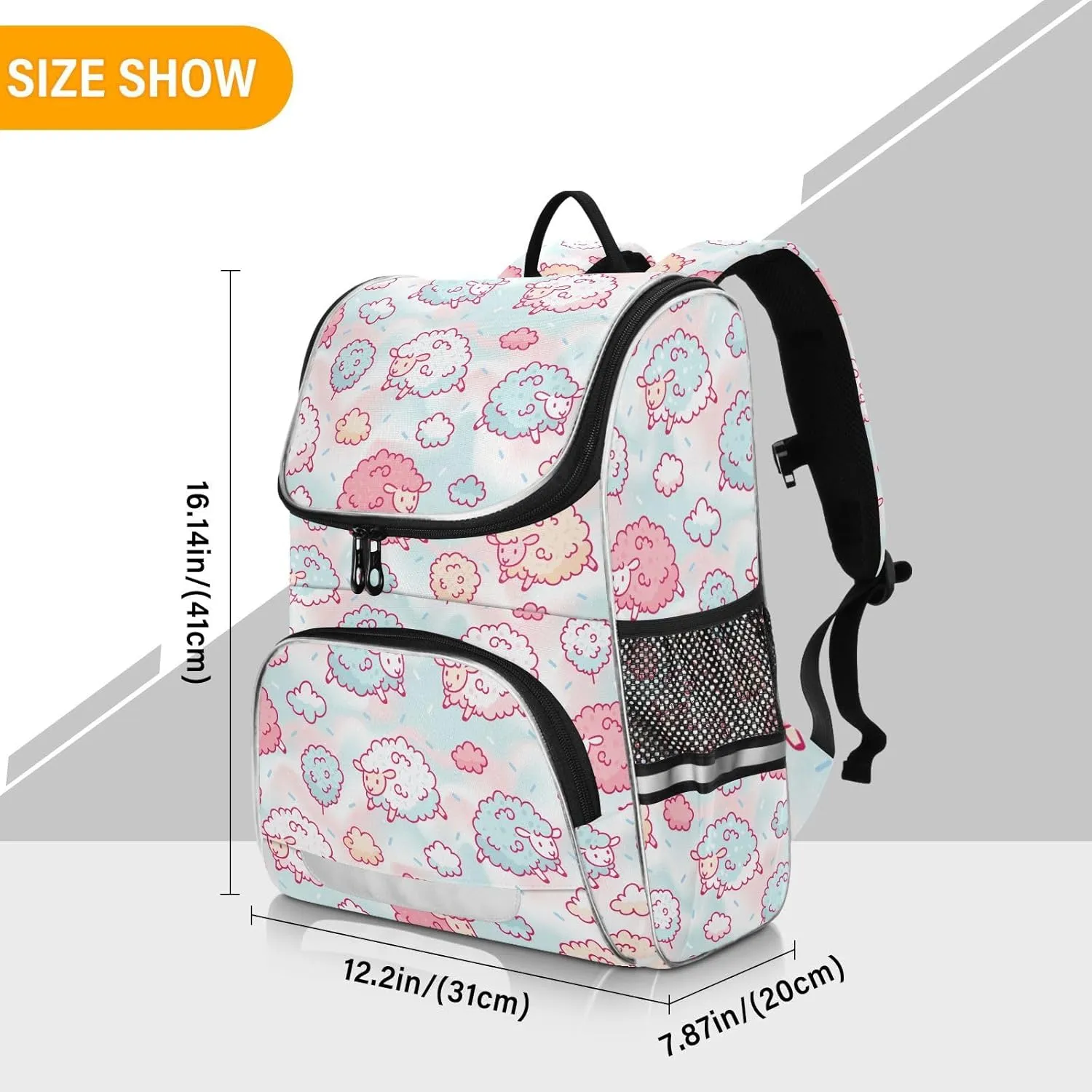 Backpack Cute Sheep and Cotton Candy School Backpack Travel Hiking Large Capacity Causal Daypack Bookbag Laptop Schoolbag with Reflective Tape for Boys Girls Adults