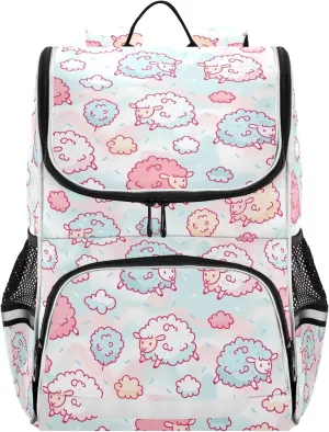 Backpack Cute Sheep and Cotton Candy School Backpack Travel Hiking Large Capacity Causal Daypack Bookbag Laptop Schoolbag with Reflective Tape for Boys Girls Adults