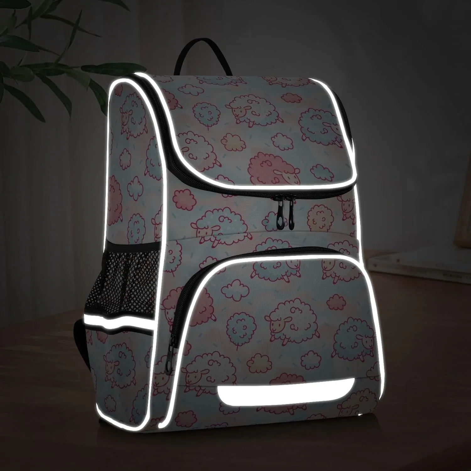 Backpack Cute Sheep and Cotton Candy School Backpack Travel Hiking Large Capacity Causal Daypack Bookbag Laptop Schoolbag with Reflective Tape for Boys Girls Adults