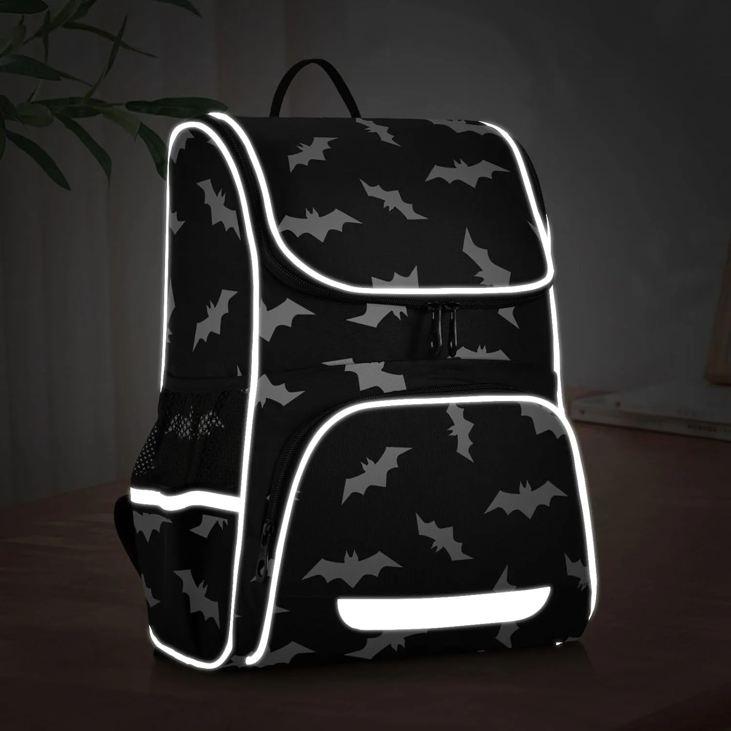 Backpack Halloween Bats School Backpack Travel Hiking Large Capacity Causal Daypack Bookbag Laptop Schoolbag with Reflective Tape for Boys Girls Adults