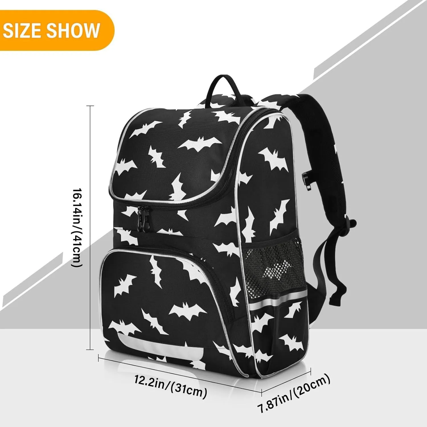 Backpack Halloween Bats School Backpack Travel Hiking Large Capacity Causal Daypack Bookbag Laptop Schoolbag with Reflective Tape for Boys Girls Adults