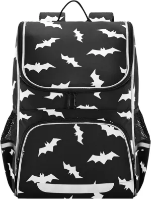 Backpack Halloween Bats School Backpack Travel Hiking Large Capacity Causal Daypack Bookbag Laptop Schoolbag with Reflective Tape for Boys Girls Adults