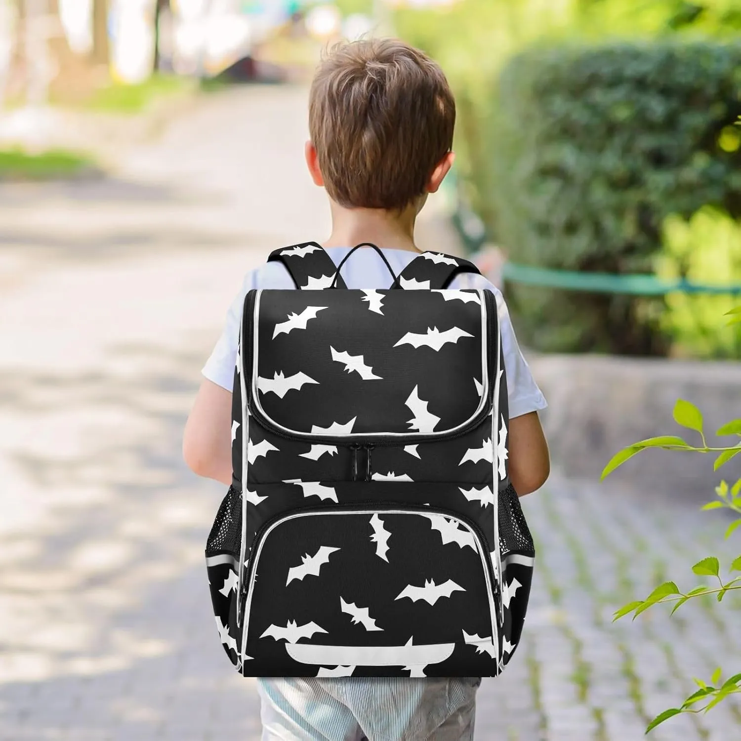 Backpack Halloween Bats School Backpack Travel Hiking Large Capacity Causal Daypack Bookbag Laptop Schoolbag with Reflective Tape for Boys Girls Adults