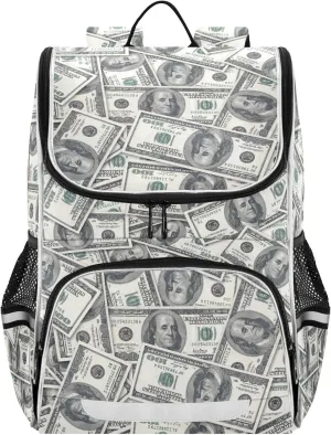 Backpack Money Hundred Dollar Bill School Backpack Travel Hiking Large Capacity Causal Daypack Bookbag Laptop Schoolbag with Reflective Tape for Boys Girls Adults