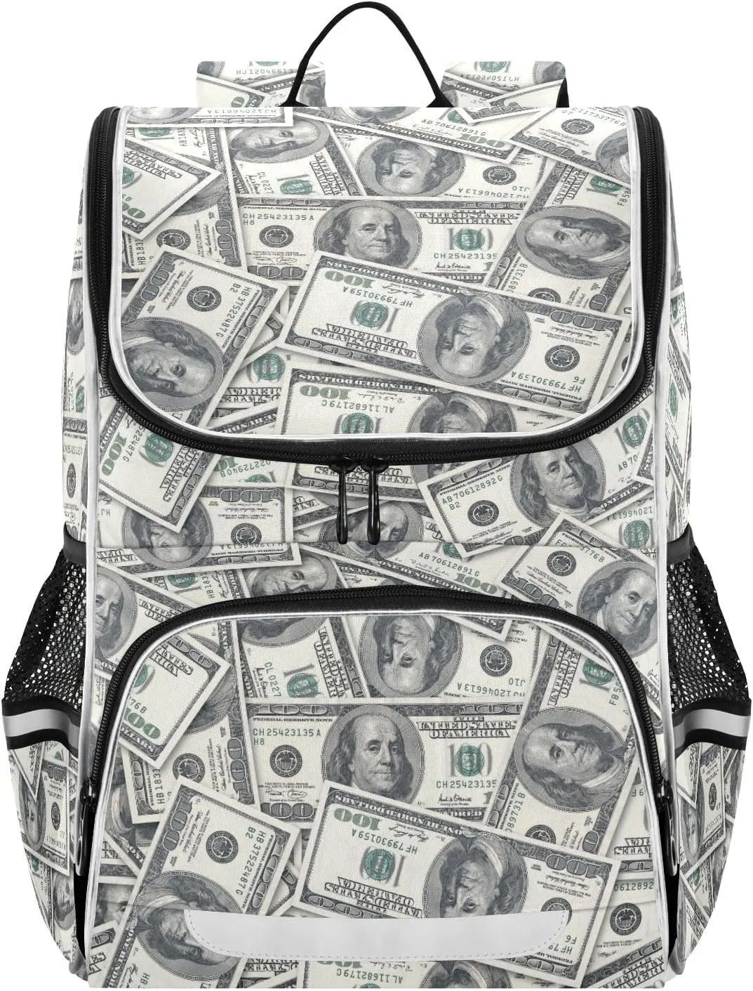 Backpack Money Hundred Dollar Bill School Backpack Travel Hiking Large Capacity Causal Daypack Bookbag Laptop Schoolbag with Reflective Tape for Boys Girls Adults