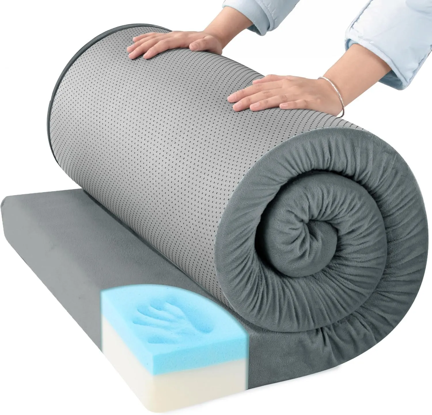 BALAPET Memory Foam Camping Mattress for Outdoor Sleeping, Porable 3" Thickness Roll Up Camping Mattress Pad Mat for Travel Truck Bed Tent