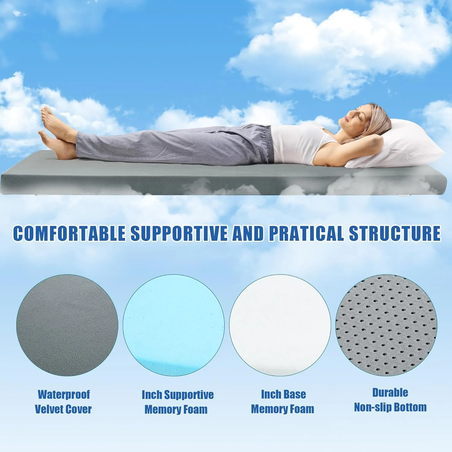 BALAPET Memory Foam Camping Mattress for Outdoor Sleeping, Porable 3" Thickness Roll Up Camping Mattress Pad Mat for Travel Truck Bed Tent