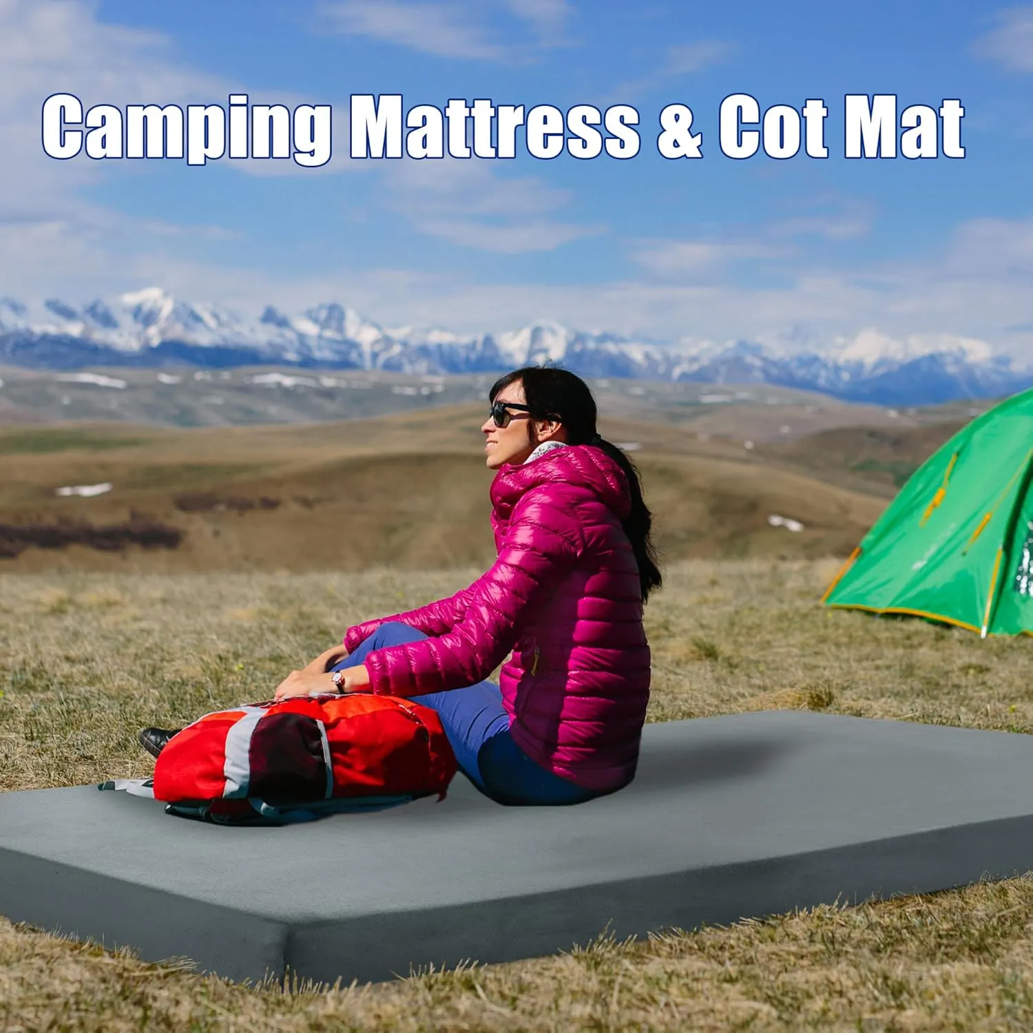 BALAPET Memory Foam Camping Mattress for Outdoor Sleeping, Porable 3" Thickness Roll Up Camping Mattress Pad Mat for Travel Truck Bed Tent