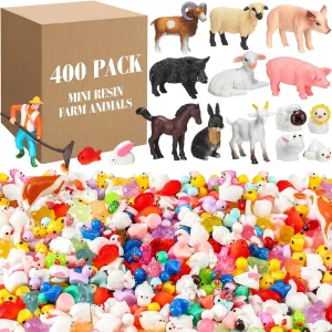 Barydat 400 Pcs Mini Resin Animals Figures Bulk for Pranks Hide Crafts Resin Miniature Toys Garden Accessories Mini Stuff for Party Favors Garden Decoration