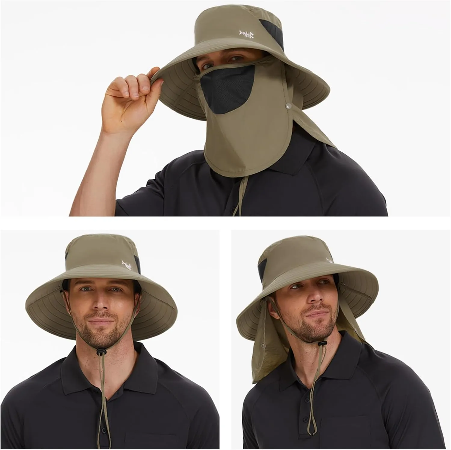 BASSDASH UPF 50  Breathable Sun Hat with Removable Face Cover and Neck Flap Wide Brim Bucket Hat for Fishing Hiking Men Women