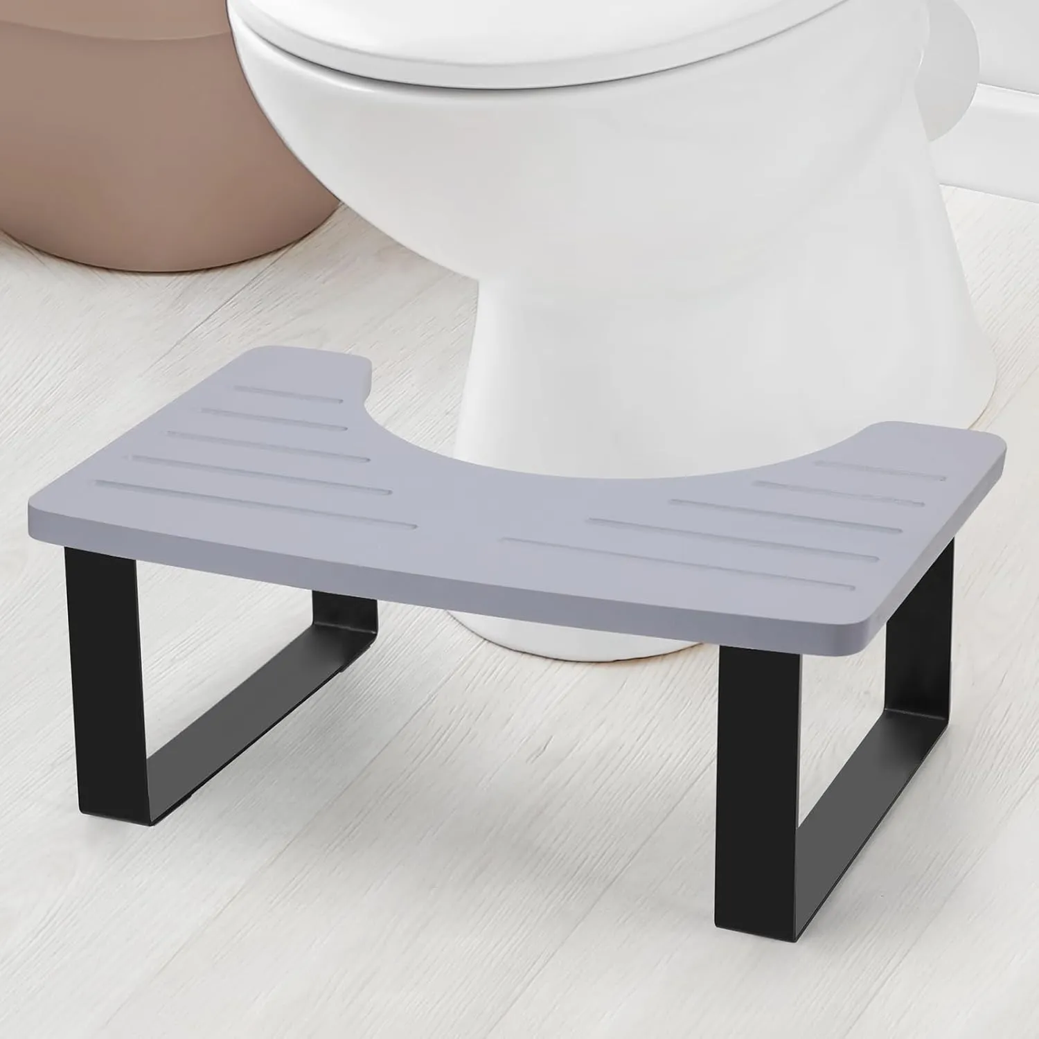 Bathroom Stool,Bamboo Toilet for Bathroom,Toilet Stools,Potty for Pooping,Poop Stool,Toilet Step Toddler,Portable Squatting Pan with Dual Anti Slip Design,Stain,Scratch,CrackProof(Grey)