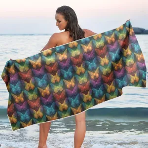 Beach Towel Neon Butterfly Print Oversized Thin 31x71 in Quick Dry Sandproof Beach Blanket with Storage Bag