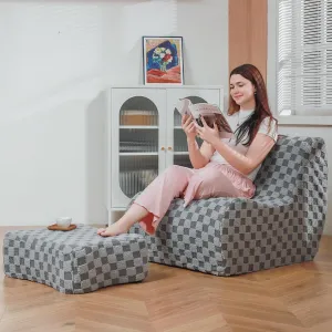 Bean Bag Chair with Footstool, Modern Lazy Sofa Chair, Bean Bag Chair for Adults, Lazy Seat for Living Room, Modern Floor Sofa for Livingroom, Bedroom(Cement Gray)
