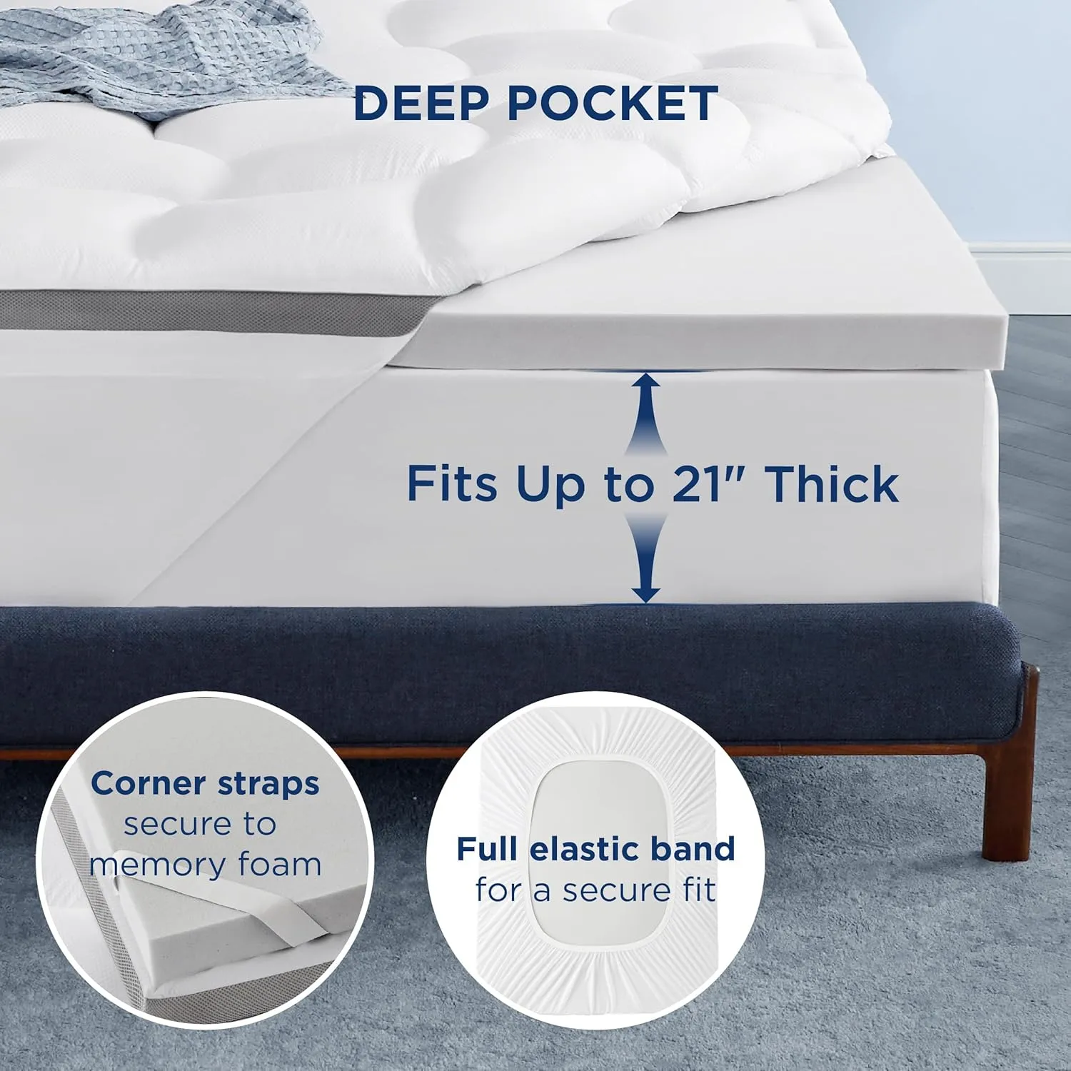 Bedsure 4 Inch Memory Foam Queen Mattress Topper, Dual Layer 2.5 Inch Gel Memory Foam & 800 GSM Waterproof Pillow Top Cooling Mattress Pad with 8-21 Inch Deep Pocket (Queen, 60x80 Inches)
