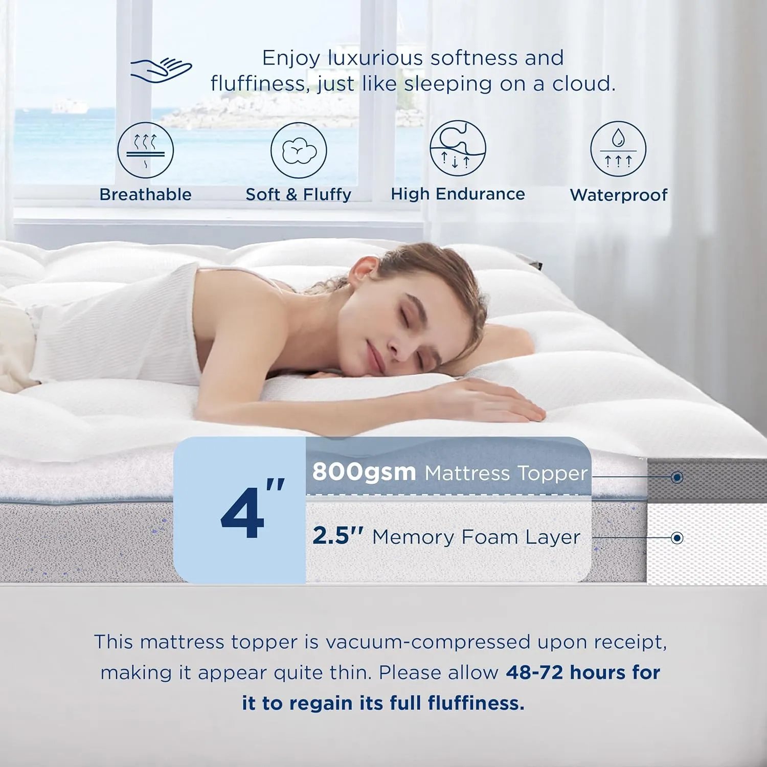 Bedsure 4 Inch Memory Foam Queen Mattress Topper, Dual Layer 2.5 Inch Gel Memory Foam & 800 GSM Waterproof Pillow Top Cooling Mattress Pad with 8-21 Inch Deep Pocket (Queen, 60x80 Inches)