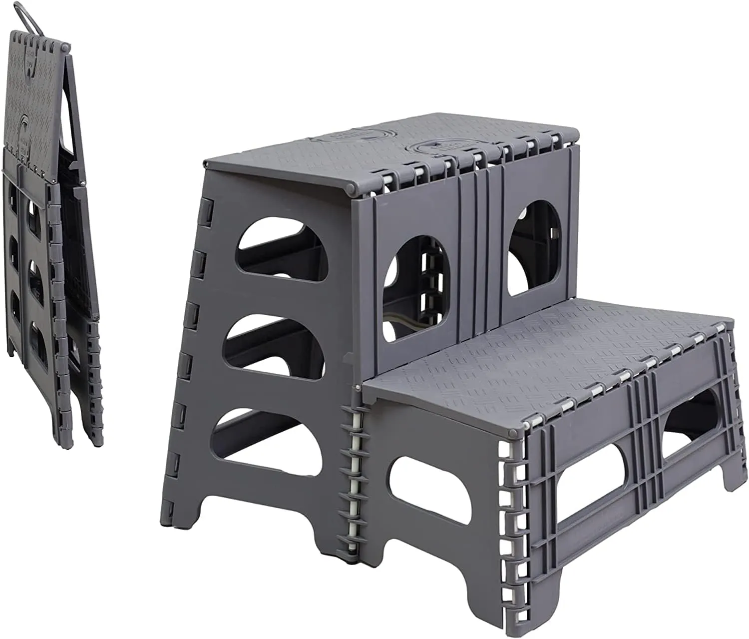Bee Neat Folding 2 Step Stool for Adults - Collapsible & Foldable Step Ladder for Office, Garage, Closet, Bathroom - Non-Slip & Wide Stepping Stool Supports 300lbs - Industrial - Gray
