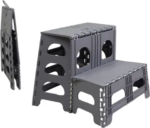 Bee Neat Folding 2 Step Stool for Adults - Collapsible & Foldable Step Ladder for Office, Garage, Closet, Bathroom - Non-Slip & Wide Stepping Stool Supports 300lbs - Industrial - Gray