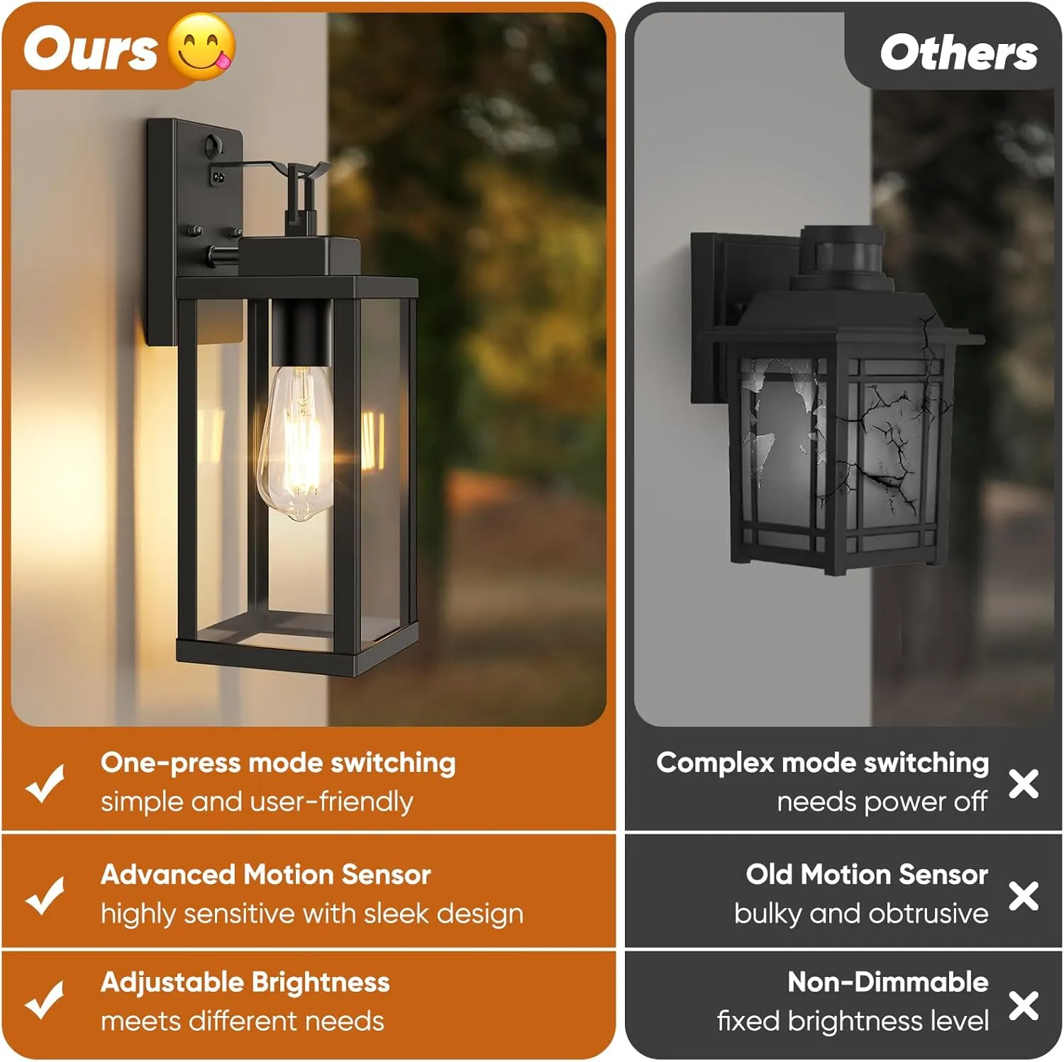BesLowe 14” Upgraded Motion Sensor Outdoor Wall Lights, Dusk to Dawn Porch Lights Outdoor Wall Sconces, 3 Lighting Modes Exterior Lighting Fixtures with Hooks, Black Outside Lights for House, 2-Pack
