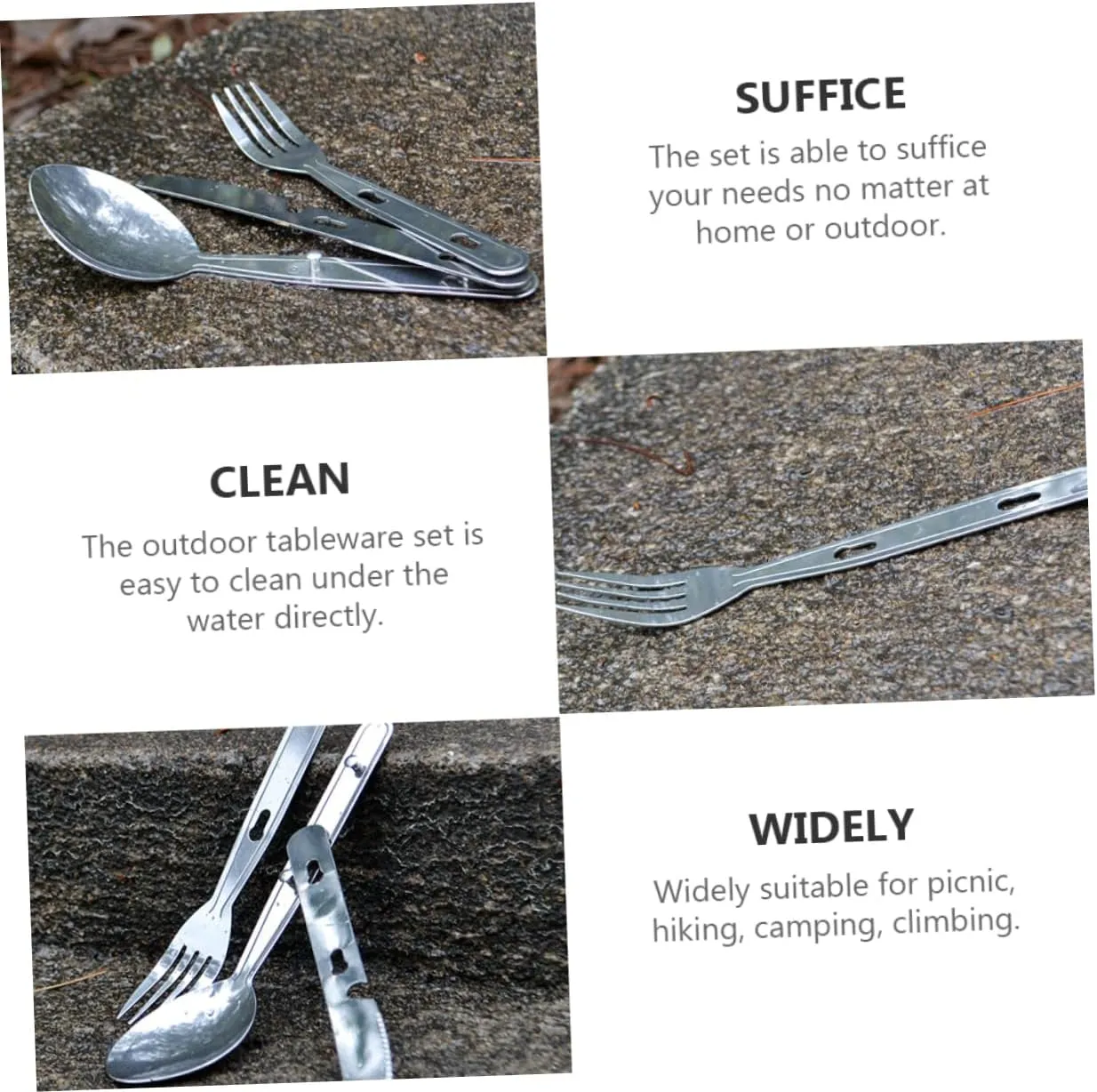 BESPORTBLE 3sets Camping Fork Spoon Outdoor Cutlery Compact Design for Hiking Climbing Bbq and Picnic Utensil