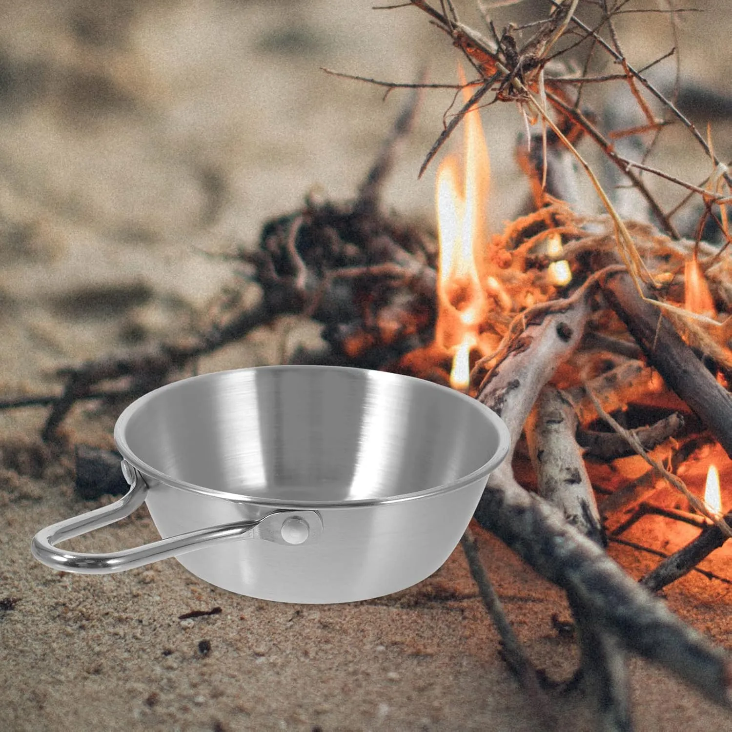 BESPORTBLE Camping Bowl Set 2-piece Collapsible Stainless Steel Wine Soup Bowl Handle Portable for Outdoor Travel Picnic
