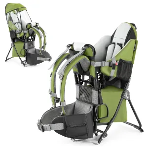 besrey Baby Backpack Carrier, Toddler Hiking Backpack with Safety 3-Height Seat, Adjustable Straps&Waist Belt, Foldable Frame Lightweight Large Capacity Child Carrier for Hiking (Army Green)