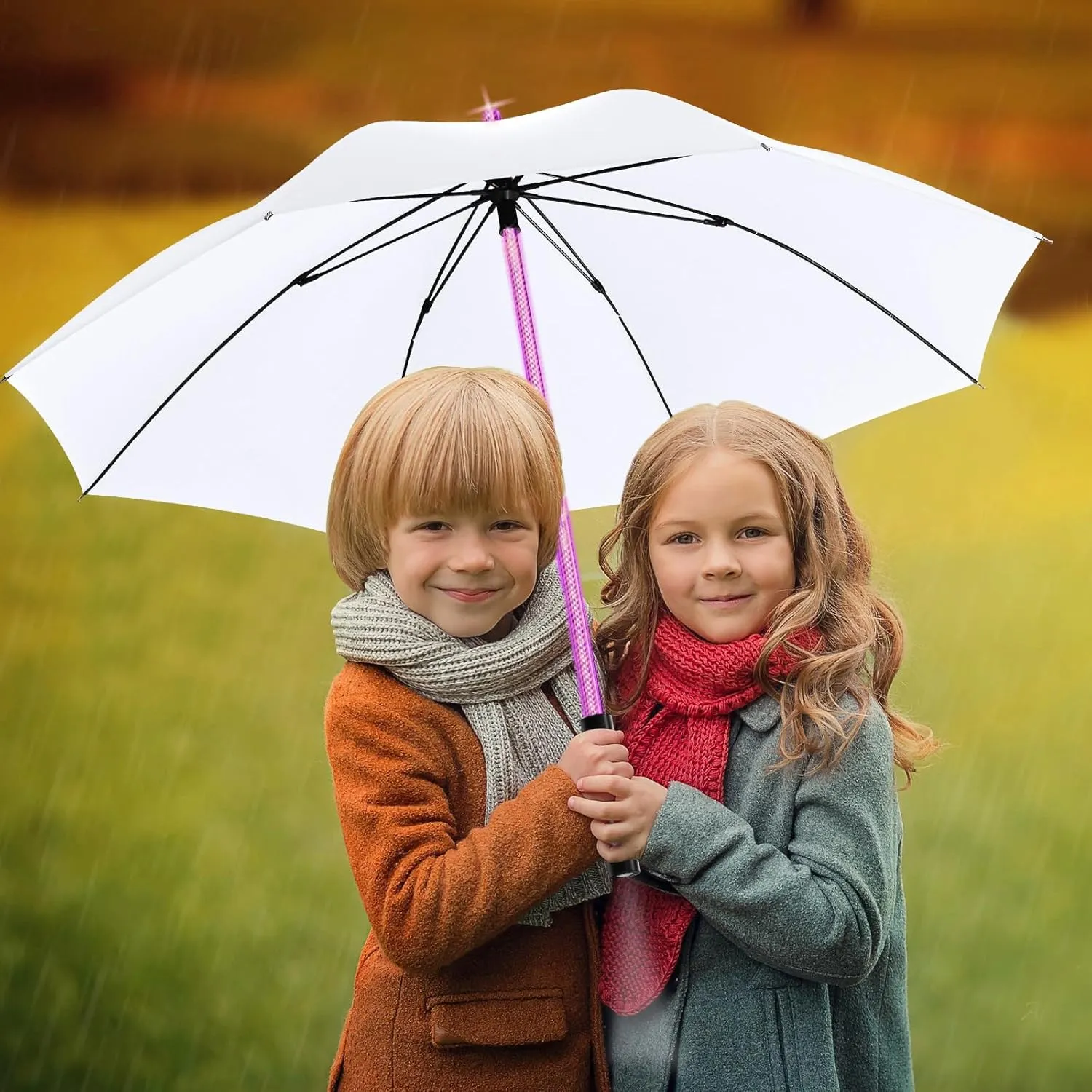 BESTKEE Lightsaber Umbrella LED Light up Golf Umbrellas with 7 Color Changing On The Shaft/Built in Torch at Bottom