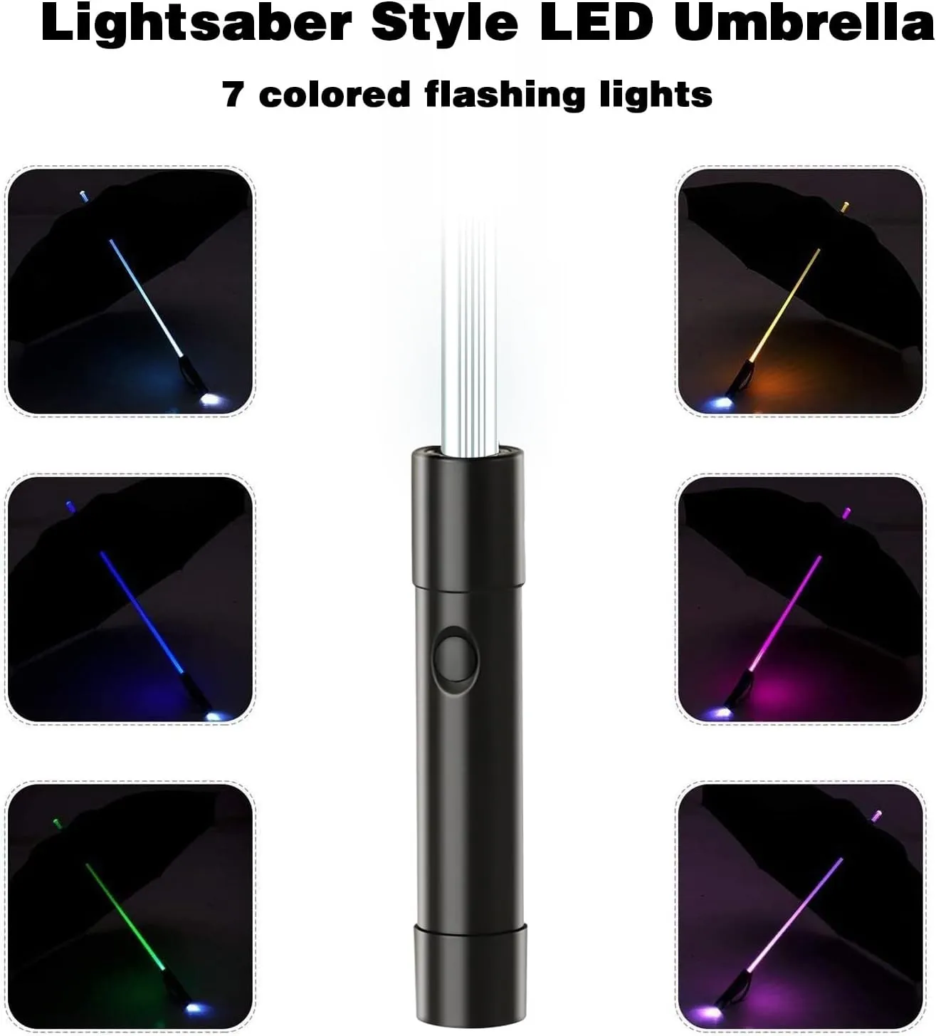 BESTKEE Lightsaber Umbrella LED Light up Golf Umbrellas with 7 Color Changing On The Shaft/Built in Torch at Bottom