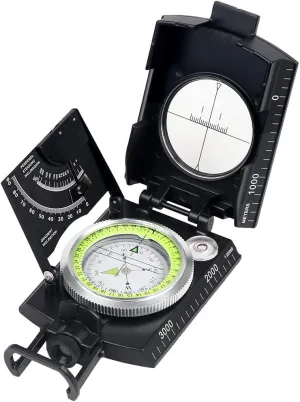 BIJIA Multifunctional Sighting Compass for Hiking,Metal Military Waterproof High Accuracy Lensatic Compass with Clinometer and Bubble Level for Hiking, Climbing, Boating, Exploring, Hunting, Geology