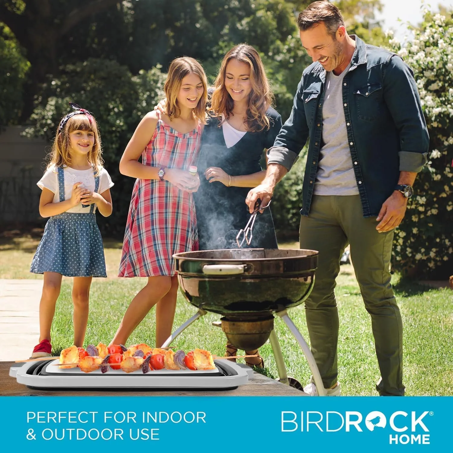 BIRDROCK HOME 2-pack Collapsible BBQ Prep Tub w/Cutting Board, Multi-Function Grill Caddy w/Colander & Lid, Portable Silicone Dish Bowl for Picnic, Tailgate, Camping (Black, X-Large)